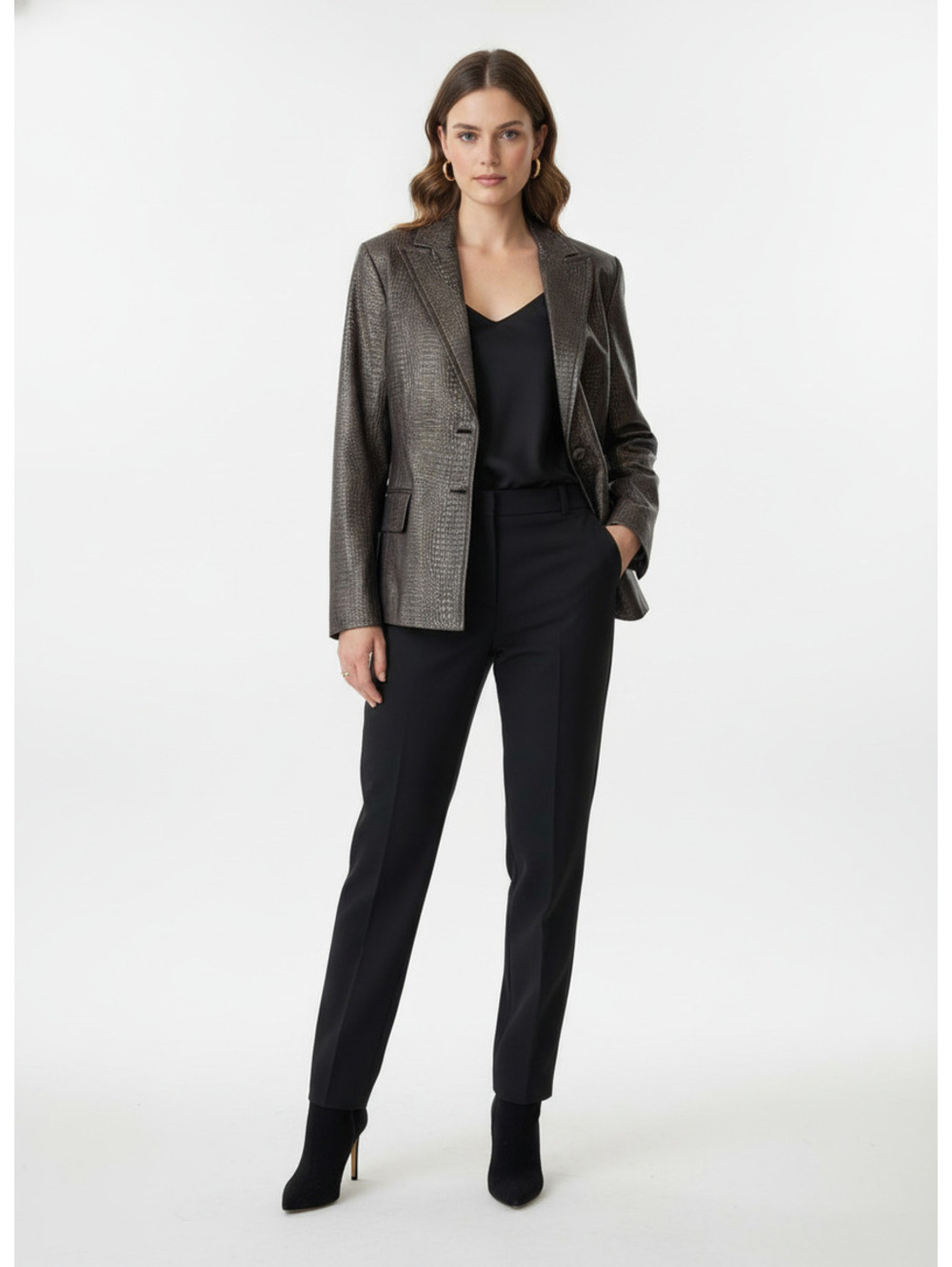 Alfani Crocodile Embossed Metallic Leather Blazer Jacket L